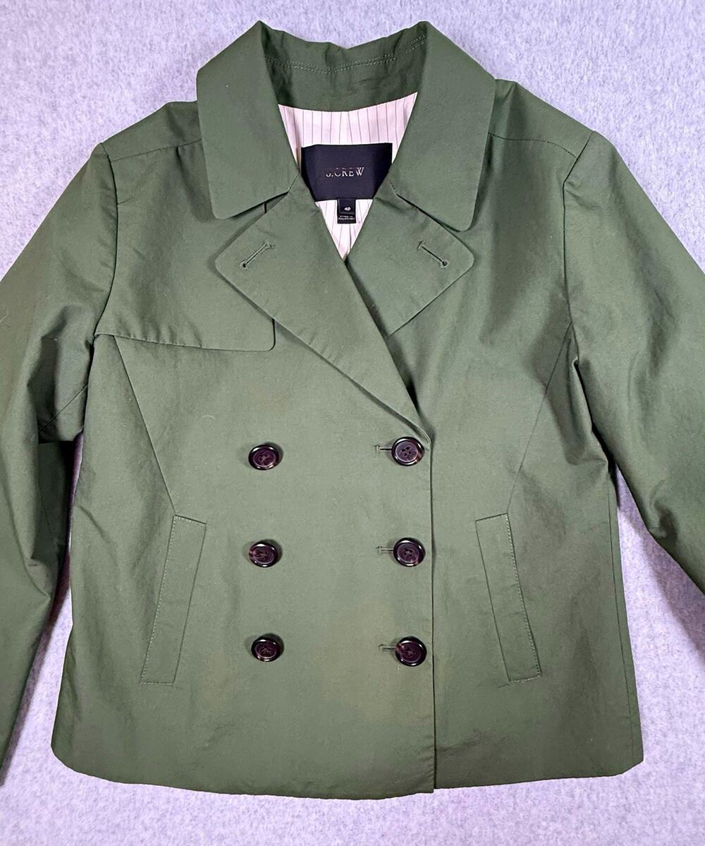 J.Crew Cropped Japanese Poplin Swing Trench Coat Women’s- Olive Green Size 4P